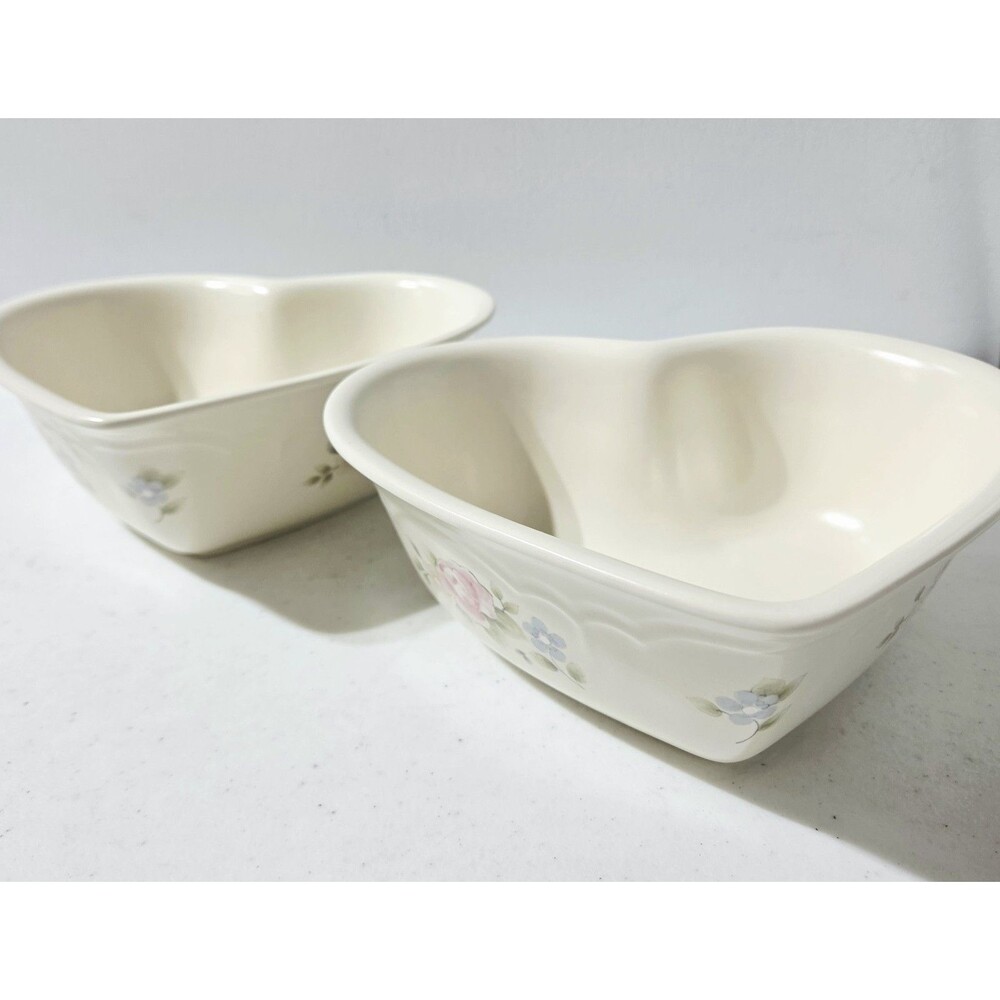 Pfaltzgraff Tea Rose Baking Serving Dishes Heart shaped 8"x3" USA Set Of 2 EUC